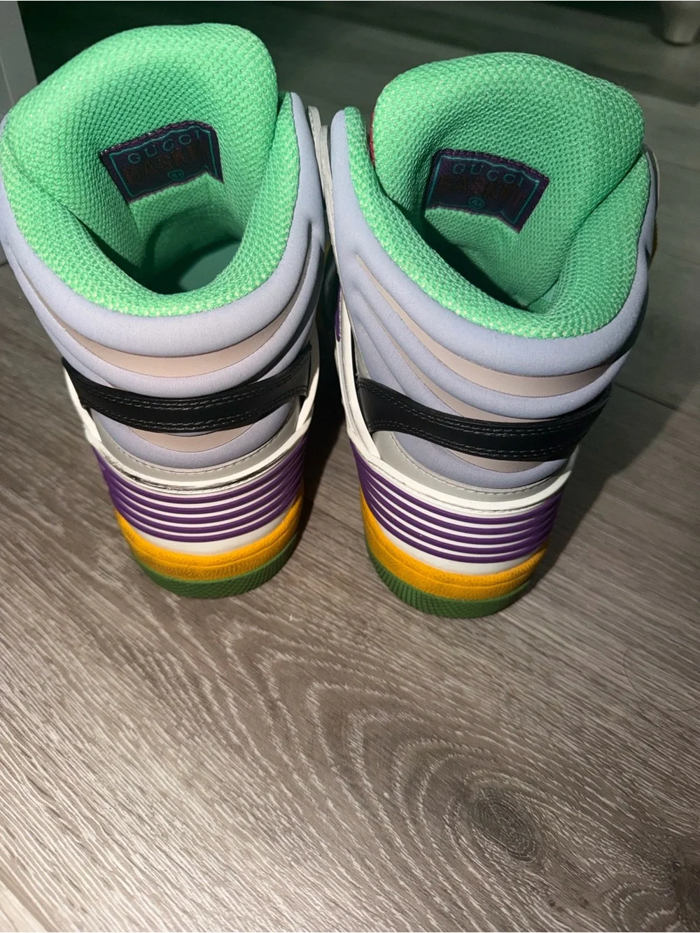 Gucci Men's Multi-Color High-Top Sneakers with Gold Laces